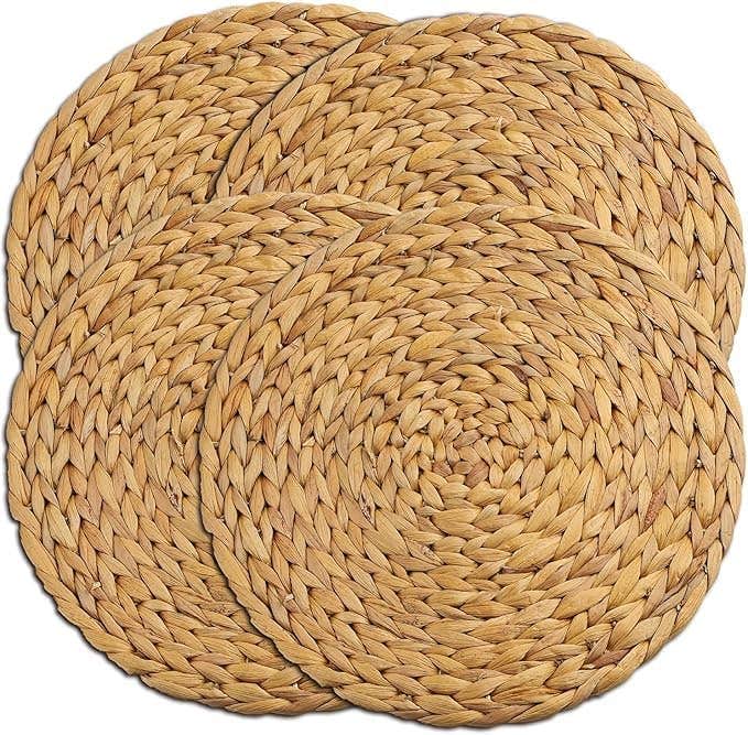 Handmade Round Natural Wicker Placemats Set of 4 - Heat Resistant Jute Mats