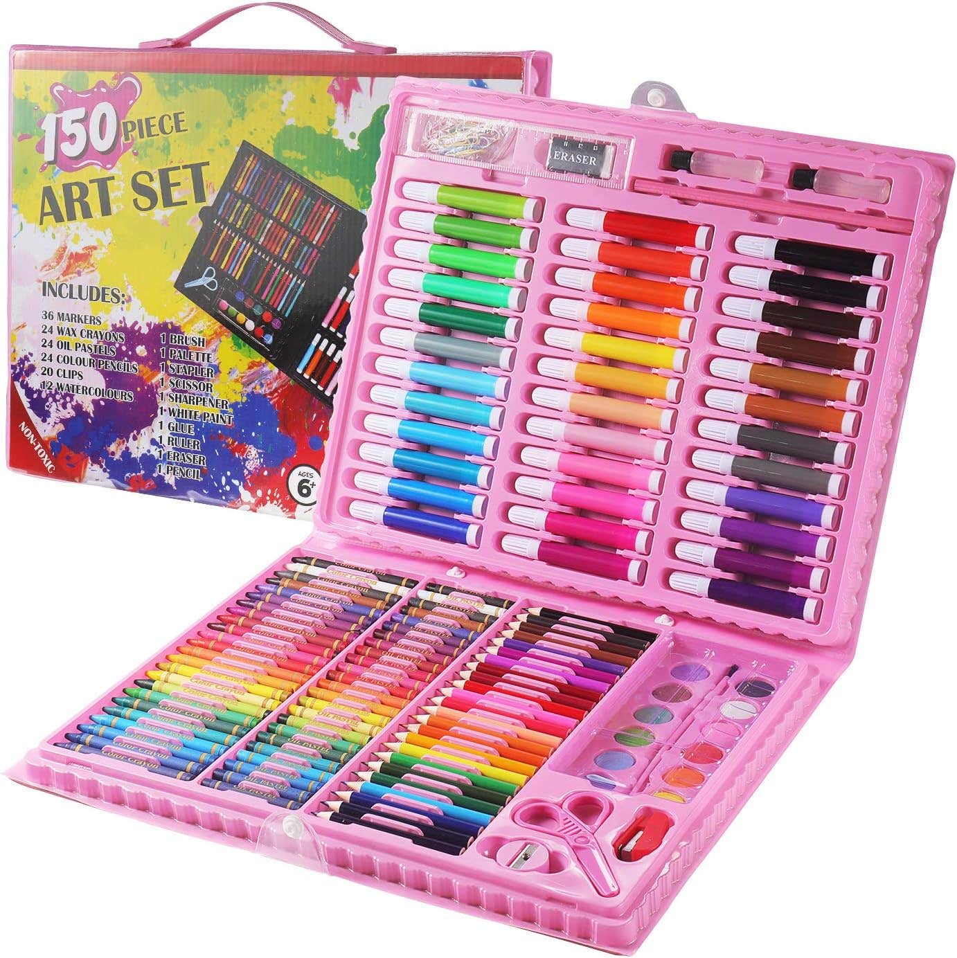 GHAZAL 150 Pcs Art Supplies for Kids, Deluxe Kids Art Set for Drawing Painting and More with Portable Art Box, Coloring Supplies Art Kits Great Gift for, Toddlers, Beginners