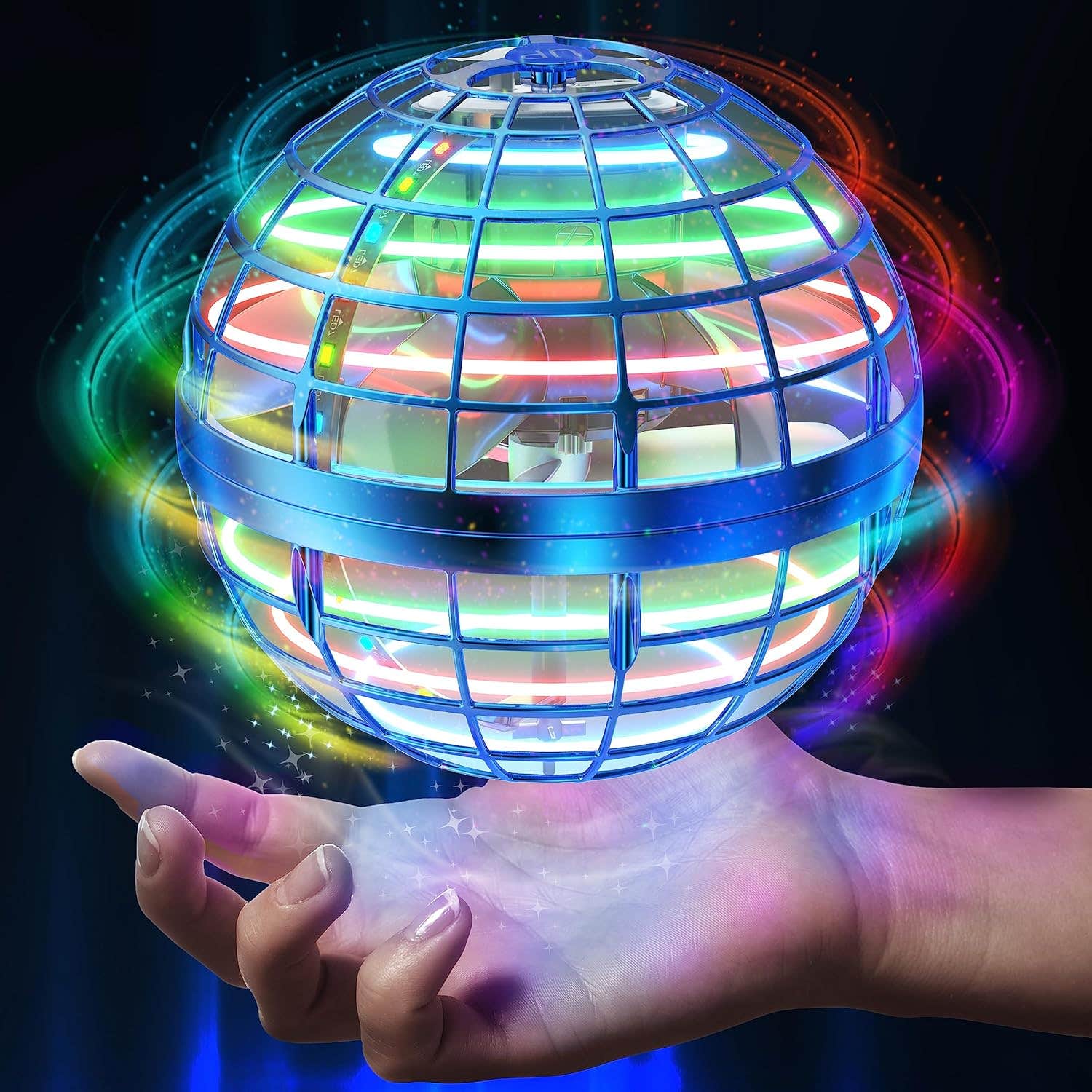 AMERFIST Flying Ball Mini Drone with RGB Lights, Nebula Orb Globe Shape, Blue