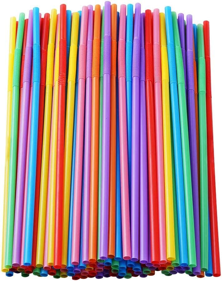 100 Pcs Colorful Plastic Long Flexible Straws.(0.23''diameter and 10.2"long)