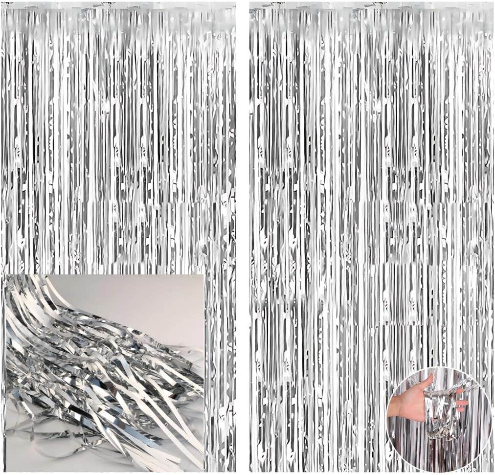 Silver Fringe String Curtains Set for Party Decor - Lightweight, Festive Design