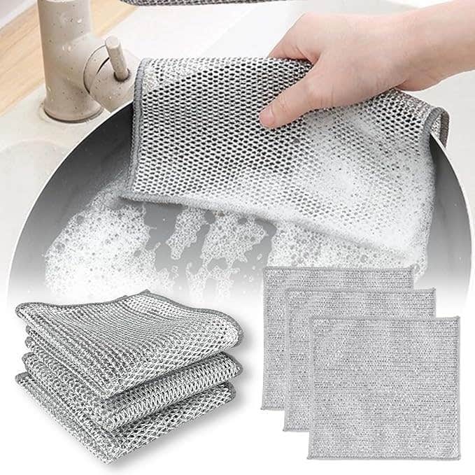 Generic Silver Steel Wire Dish Cloth Set - Dual Sided, Lightweight - Pack of 4