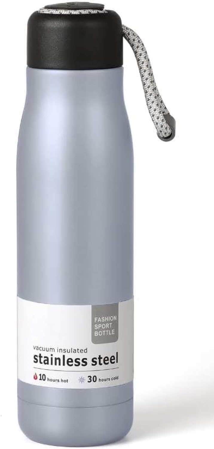 DE LUJO Stainless Steel Thermos Mug 500ml - Silver, Insulated for Hot & Cold Beverages