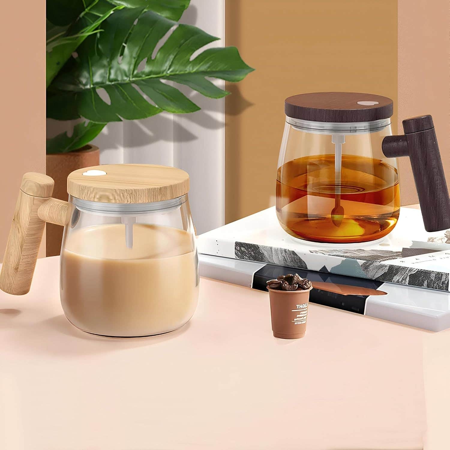 Electric Self Stirring Glass Coffee Cup, 400ml - Multi Color