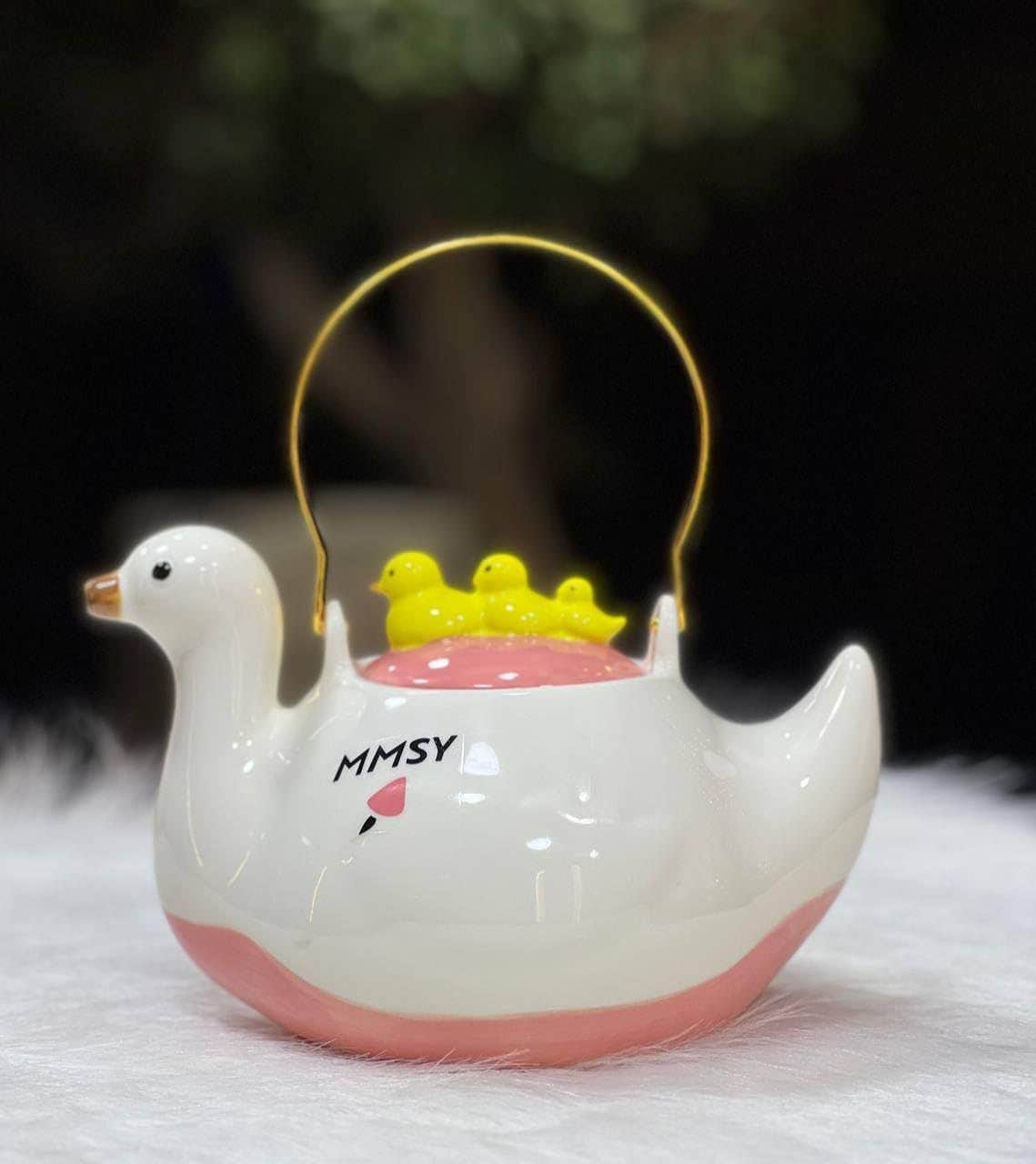 AREXOL Duck-Shaped Porcelain Teapot - 2L Volume, Heat-Holding, Multi-Use - Giftable for Hot Tea, Mint, Herbs