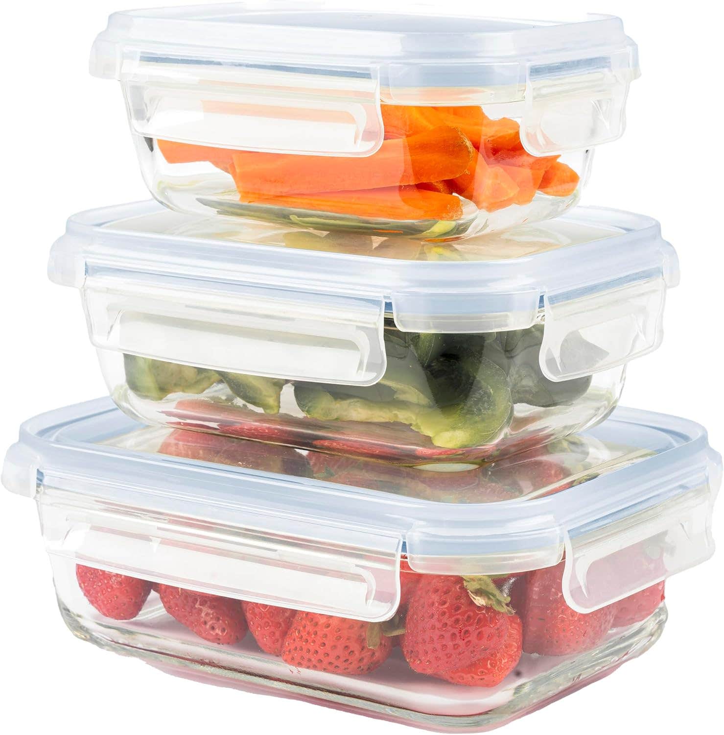 Home Fleek Airtight Glass Food Storage Containers Set of 3, Blue - Microwave, Freezer Safe