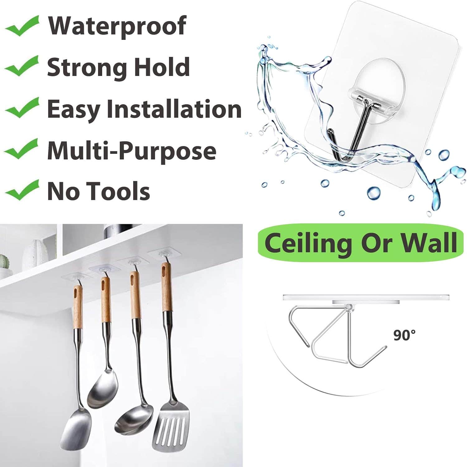 Jinshunfa wall hooks 13lb(max) transparent reusable seamless hooks, waterproof and oilproof, bathroom kitchen heavy duty self adhesive hooks,8 pack