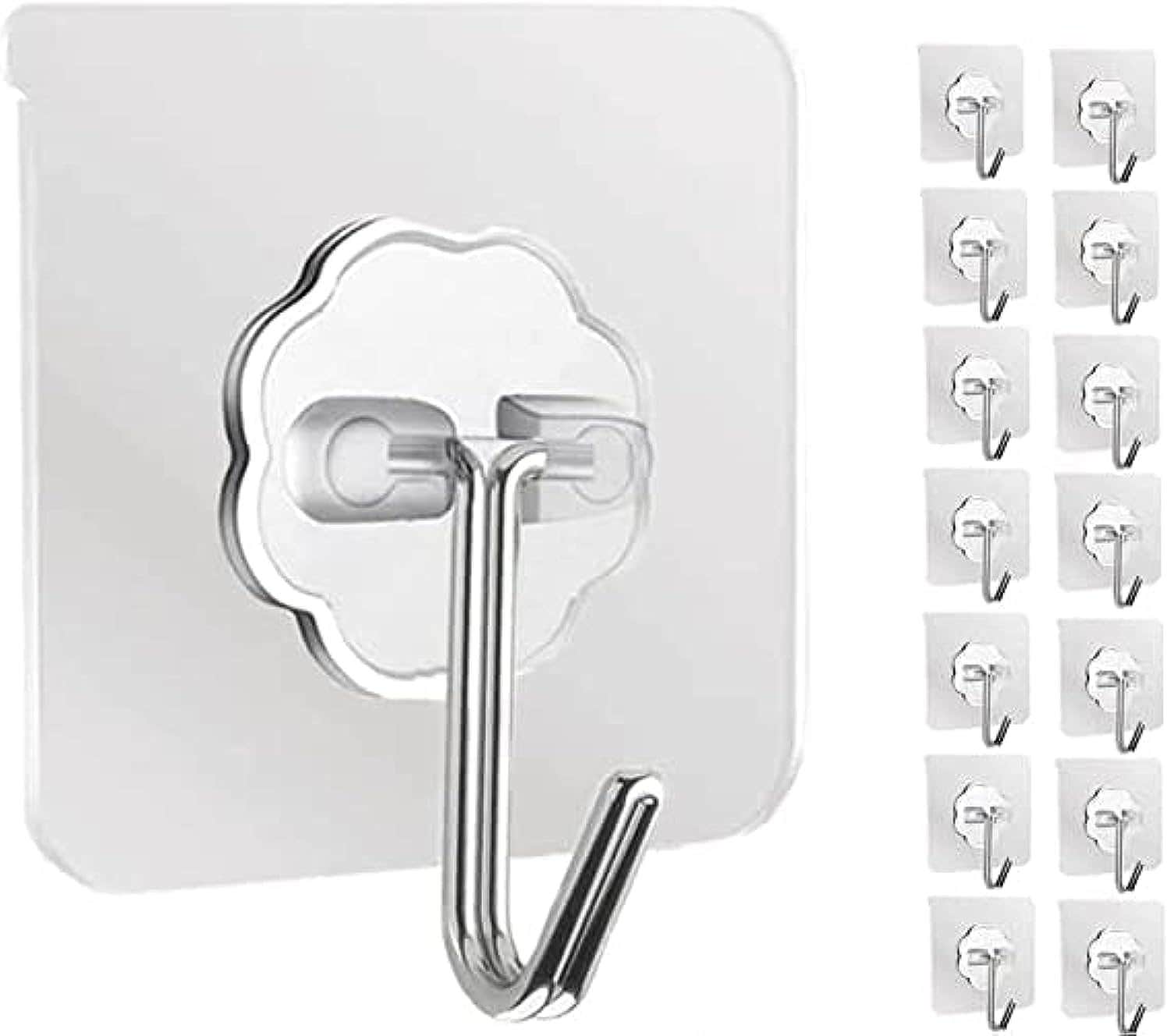 Wonka Clear Stainless Steel Wall Hooks - Heavy Duty Adhesive, 12Pcs