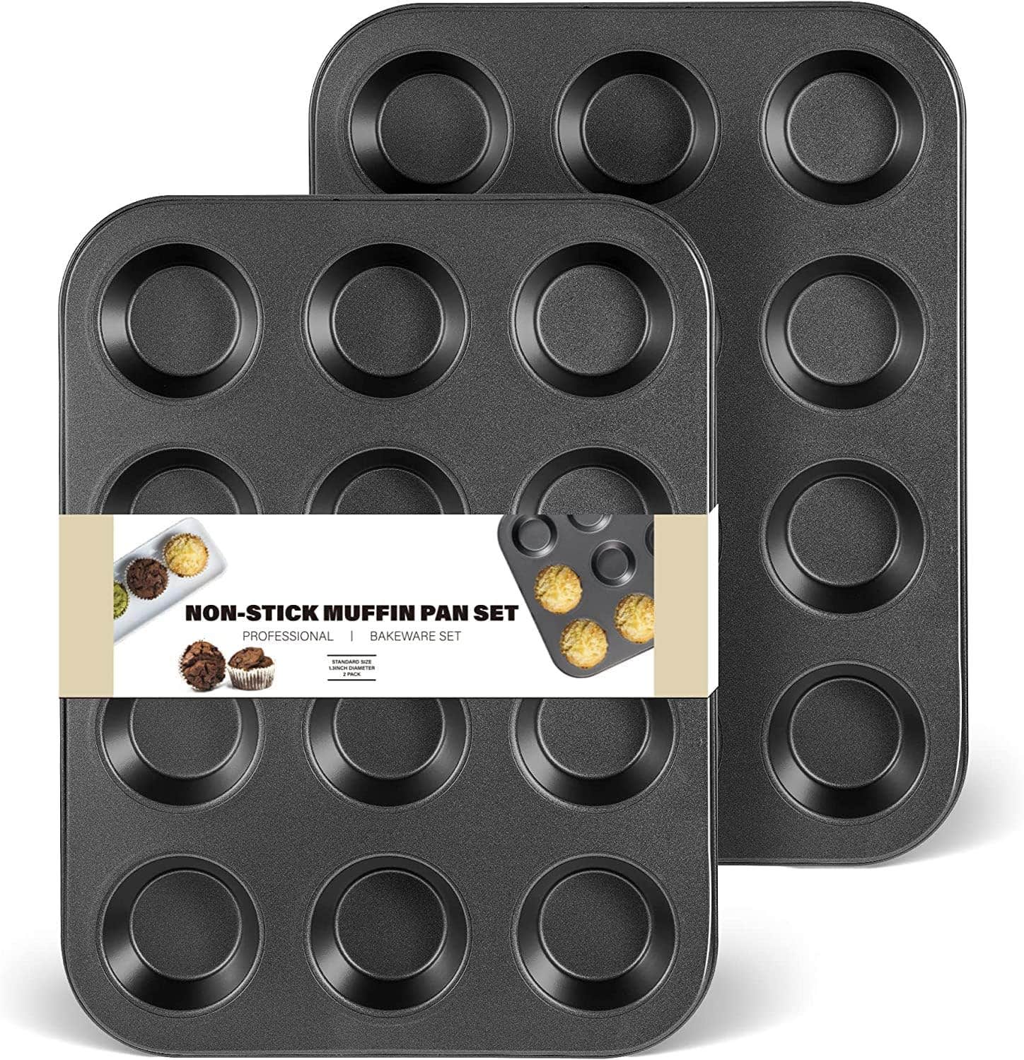 PISHI Muffin Tray Carbon Steel Non Stick 12 Cupcake Baking Pan (1 Pack)