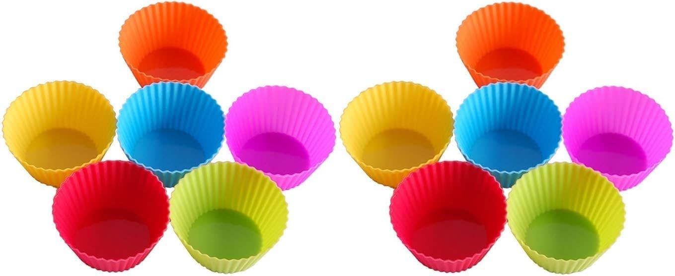 SilicoTech Silicone Cupcake Liners 12Pcs, Non-Stick Baking Cups, Multicolor