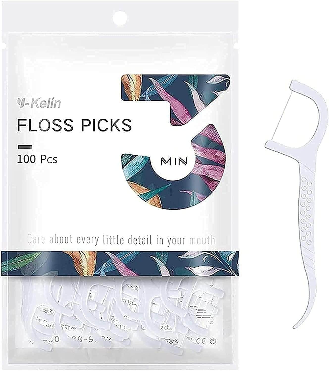 Y-Kelin Dental Floss Picks - 100 Count Pack, Shred Resistant, Family-Safe