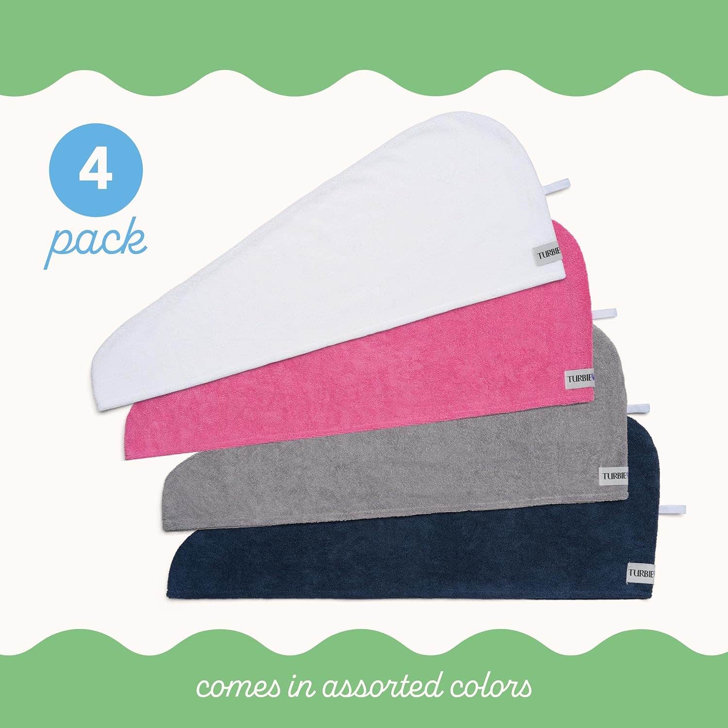 Turbie Twist Microfiber Hair Towel Wrap for Women and Men | 4 Pack | Bathroom Essential Accessories | Quick Dry Hair Turban for Drying Curly, Long & Thick Hair (Assorted color)