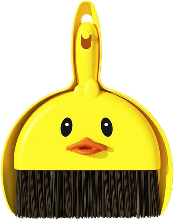 Generic Mini Duck Dustpan and Broom Set, 23.5 cm, Yellow Cartoon Design, for Kitchen and Table