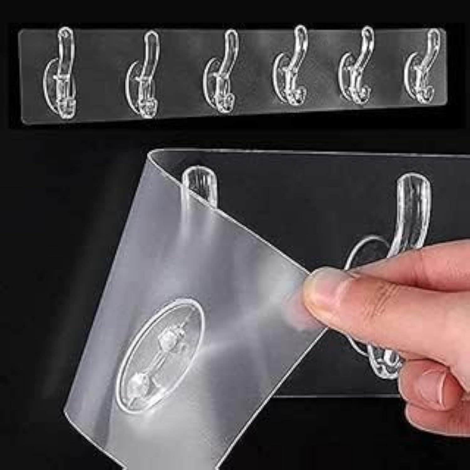 KHEDU FAB Feb Wall Hooks Hanger for Hanging Clothes Strong Self Adhesive Magic Sticker Home Kitchen Bedroom Door Organizers Accessories Items (TRANSPARENT-6-HOOK-HANGER)