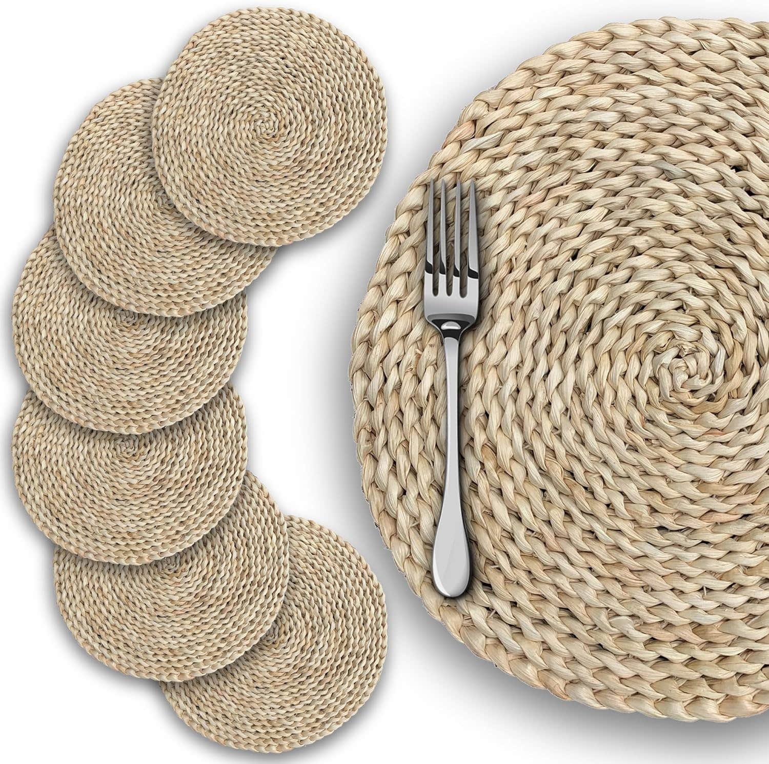 Jute tablecloth set, 6 pieces, 33 cm - Beige
