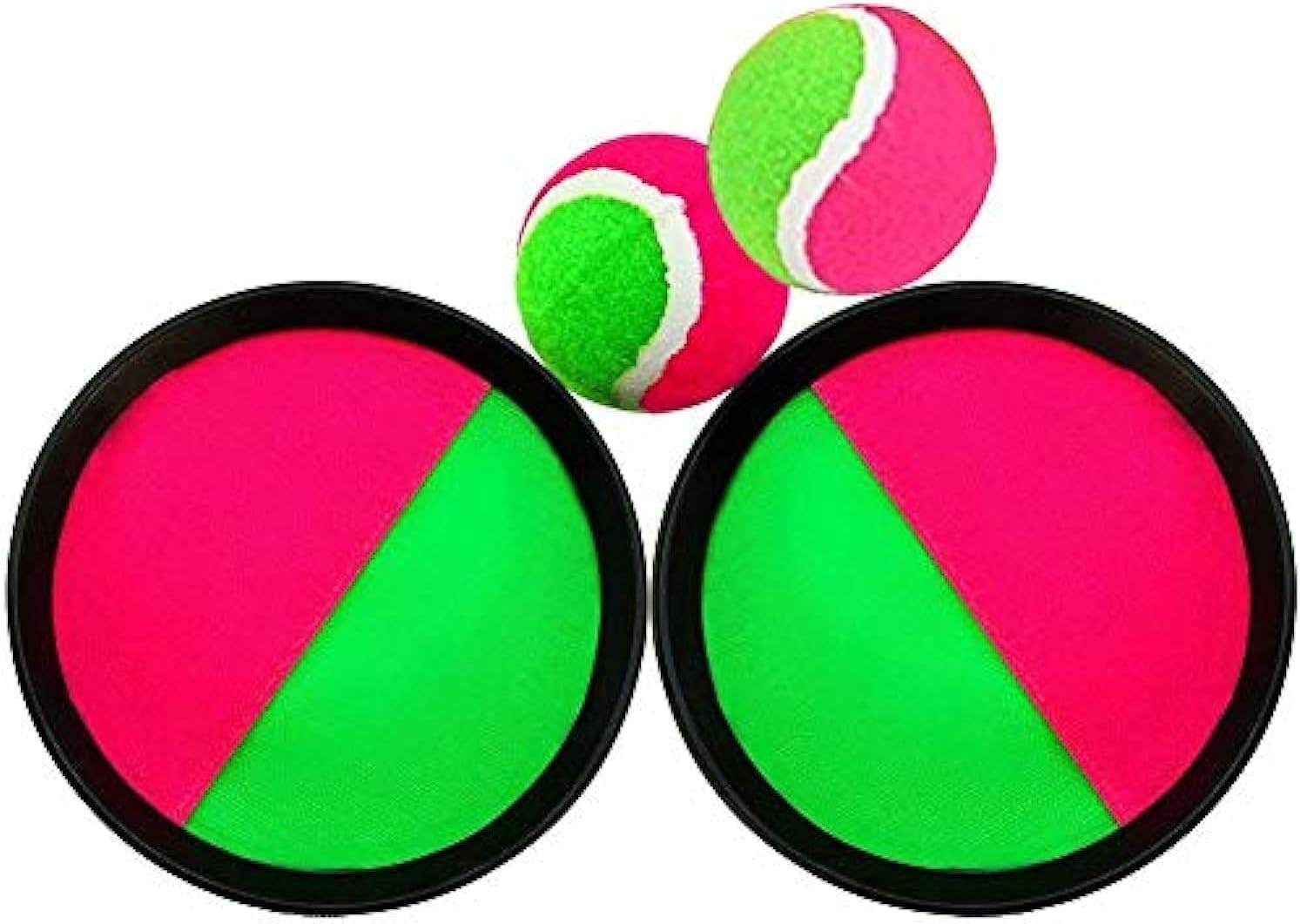 Plastic ball game set, includes 2 rackets and 2 balls - green red