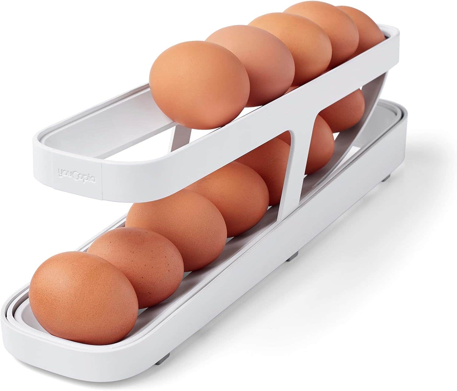Yokopia Plastic Egg Rack for Refrigerator, 2 Tiers - White