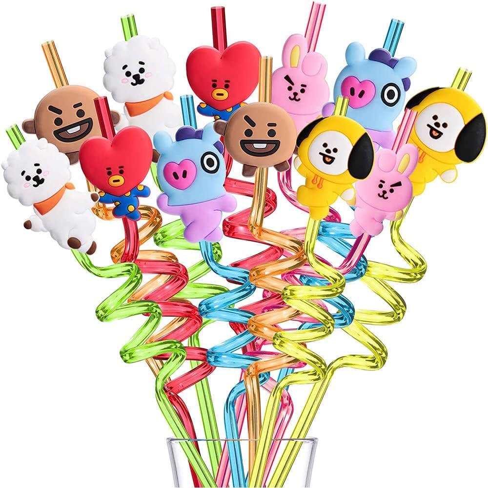 plastic Reusable cardboard straw set, 8 pieces in random shapes - Multicolor