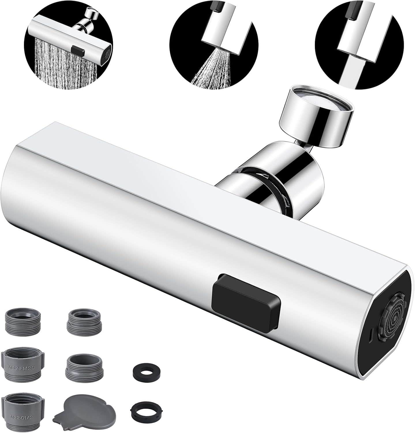 360° Kitchen Tap Spray Head - 4 Function Mixer With 5 Adapter, Silver
