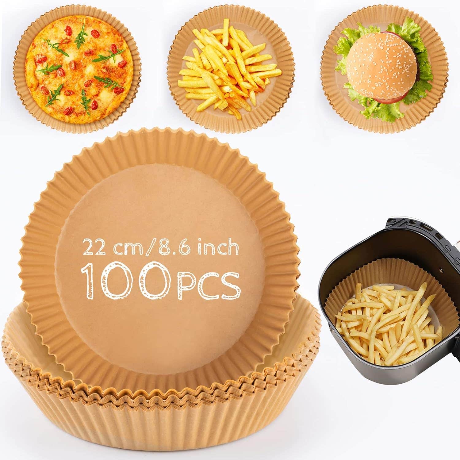 Qosea Non-Stick Air Fryer Paper Liners, Round 7.9", 100 PCS
