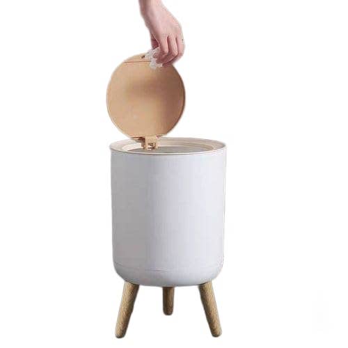Modern Touch Lid Waste Basket with Wooden Legs - 12ml Capacity, White