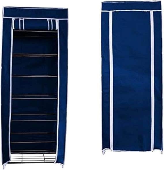 9-Tier Shoe Rack Organizer with Fabric Cover, Red, Space Saving Storage Cabinet (blue)