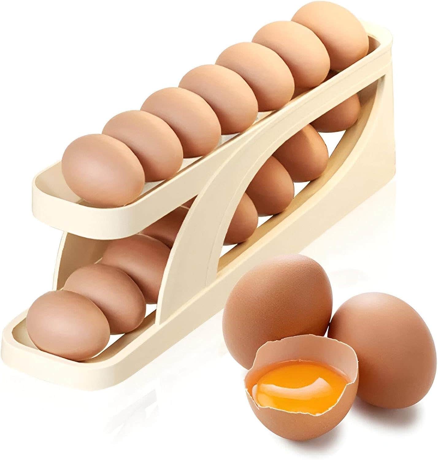 Egg Holder Dispenser - Convenient Automatic Rolling Storage Solution for Refrigerator, Space-Saving Double Layer Design, Keeps Eggs Fresh and Organized in Your Kitchen (1pc)