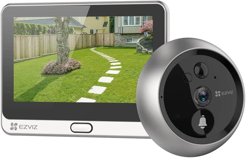 EZVIZ DP2C 1080p Wireless Peephole Doorbell Camera with 4.3" Color Screen | Sharp 1080p video, 4.3-inch indoor screen, PIR motion detection, two-way audio, and rechargeable battery power.