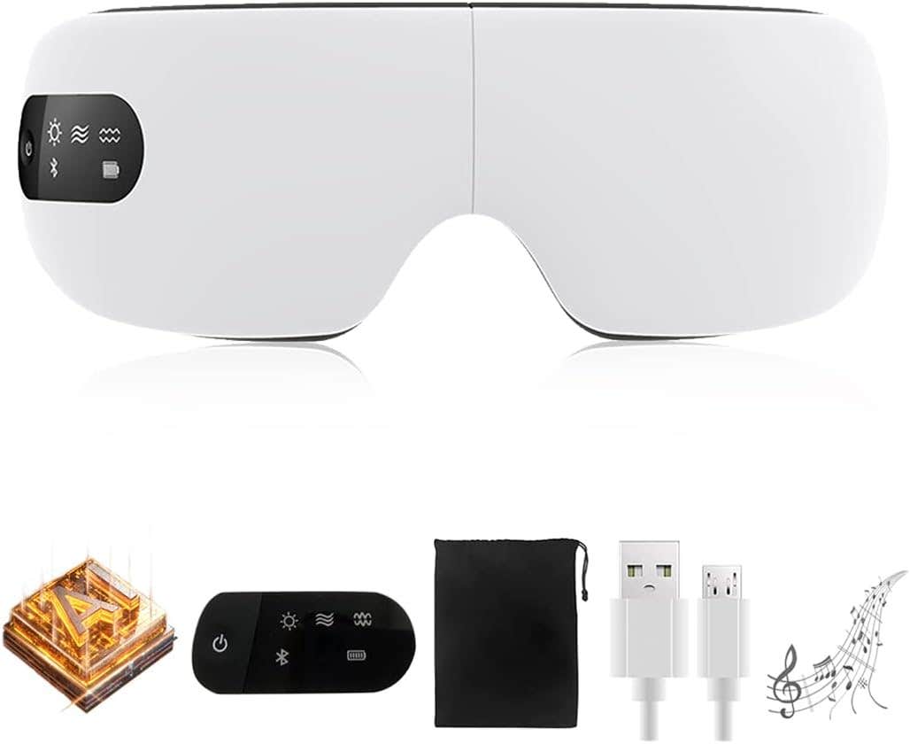 Eye Massager with Heat-Intelligent AI Voice-Bluetooth Music, 8-Mode of airbags Press Vibration Eye Masks ,for Relieve Eye Fatigue Black Eye Circles Dry Eyes Relaxing the Brain Sleep aid