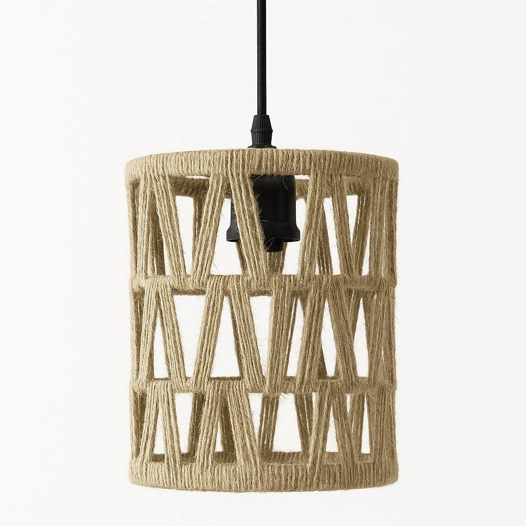 Handmade Natural Burlap Ceiling Lamp | Geometric Design | Beige Clay | 22x15 cm
