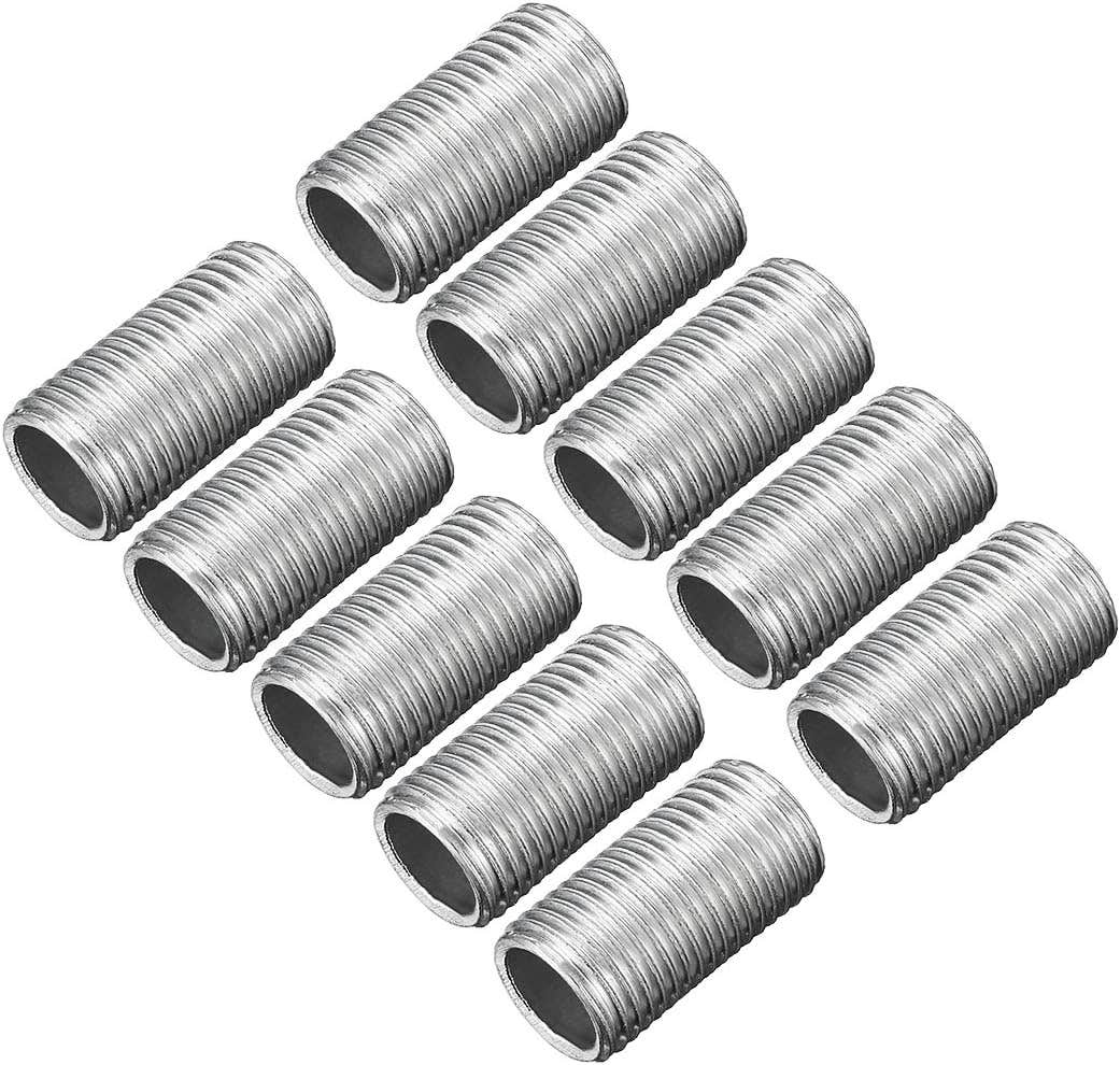 uxcell Zinc Plated Lamp Pipe M10 20mm Length 1mm Pitch All Threaded 10Pcs
