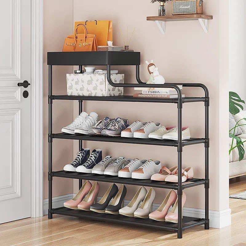 5-Tier Metal Shoe Storage Rack Organizer for 12 Shoes - Freestanding Narrow Shoe Rack - Black