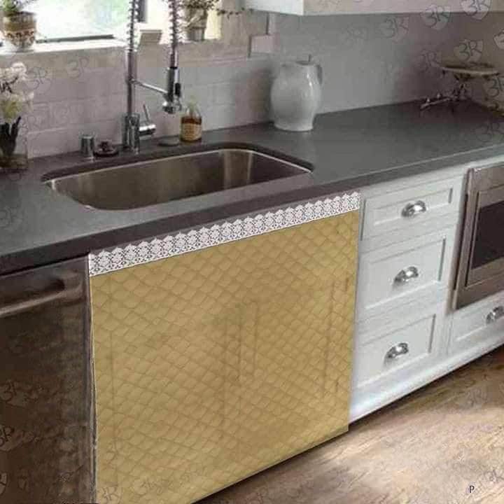 Generic Beautiful Capontia Kitchen Sink Curtain - Beige - Leak-Proof - Modern Geometric Design