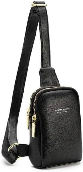 Small Leather Shoulder Bag for Women Men Gold Zipper Crossbody Bag Chest Bag for Daily Use and Outings R3708