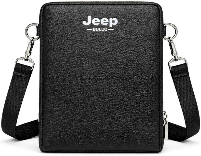Men's Leather Shoulder Bag, Double Zipper Crossbody Bag, Multilayer Design, Black and Brown