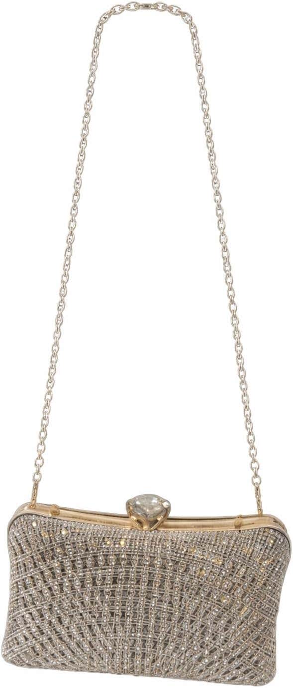 Women Crystal Embellished Soiree Bag Handbag Crossbody Bag Party Event Bag Silver Gold with Metal Handle