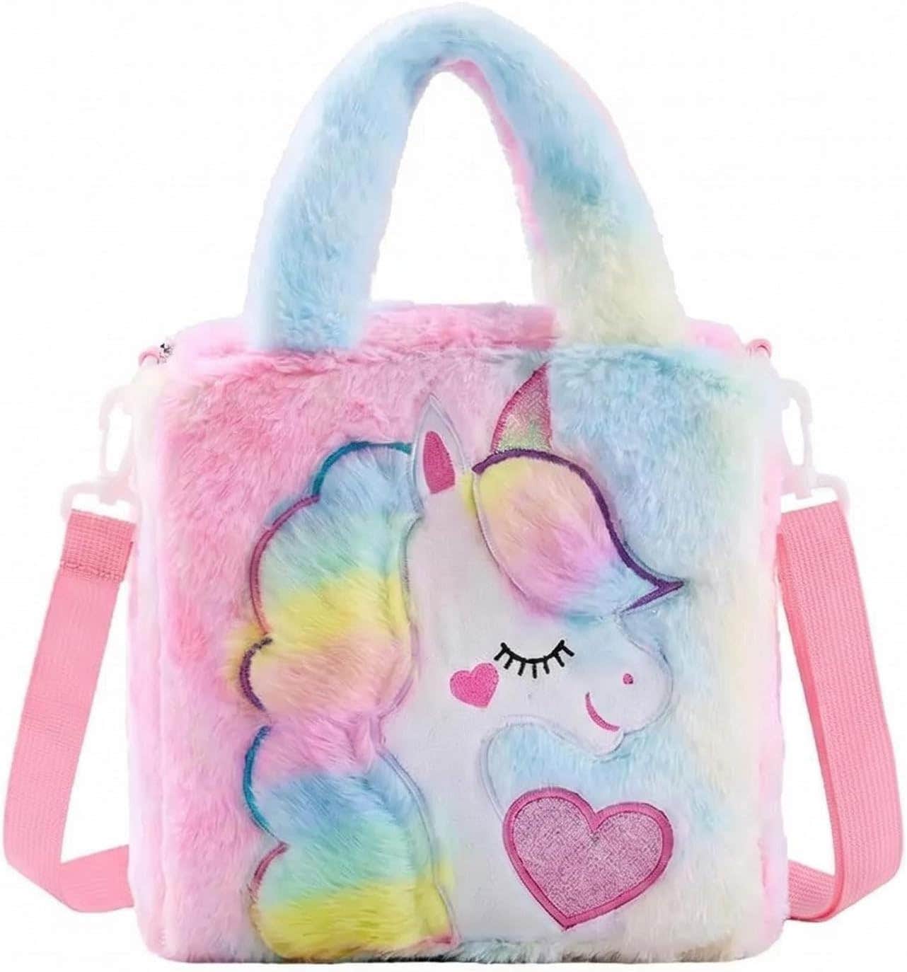 Abhay Plush Unicorn Tote Bag Backpack - School Girls Handbag for Travel and Cute Bookbag for Unicorn Party Supplies