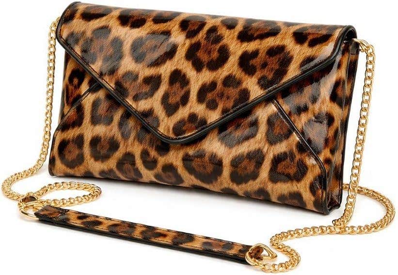 Women's Leopard Pattern Powder Crossbody Bag with Gold Chain Envelope Bag for Phone and Card