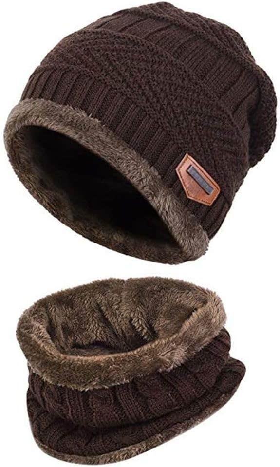 Winter Beanie Hat Knitted Beanie Hat and Scarf Set with Fleece Lining for boys girls