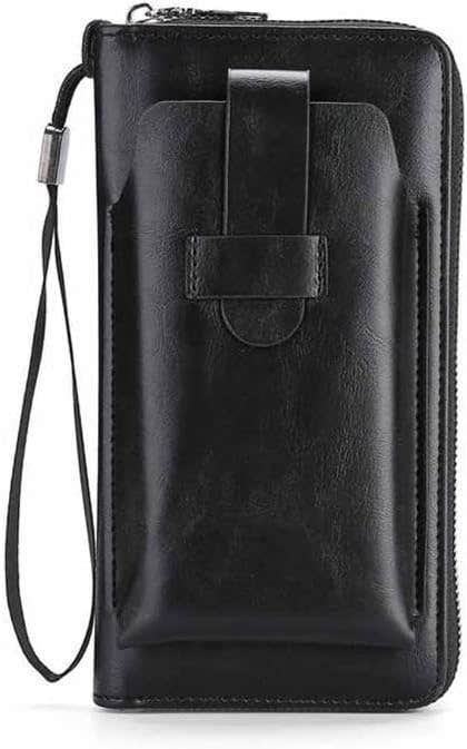 INKMILAN Vintage Style Clip Leather Wallet - Compact and Stylish Retro Wallet for Men and Women with Mobile Pocket (Black), Black, Retro