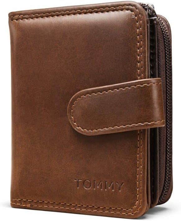 Mens Leather Wallet Zipper Wallet Brown Black Multi Pocket Card Holder Money (Camel)