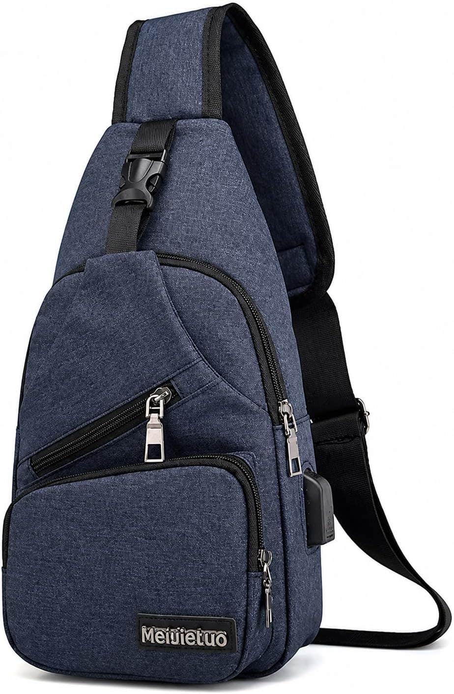 Men's Shoulder Bag, Grey, with USB Charging Port, Suitable for Work and College,