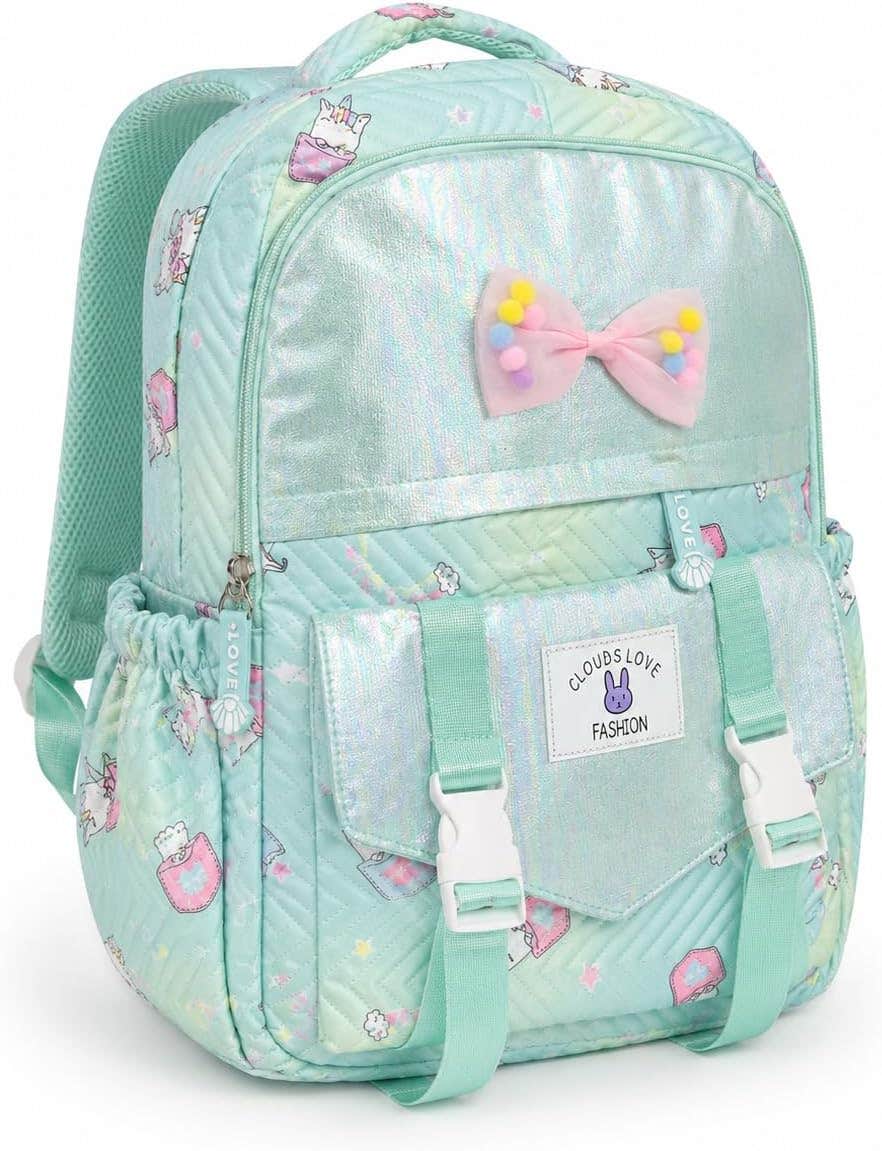 Kids Captonian School Bag, Purple, Unicorn Design, Bow and Multi Pockets