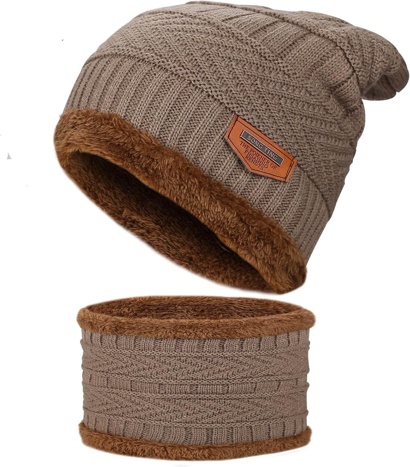 Winter Hat Beanie Hat & Scarf Set, Stylish Knitted Skull Cap and Neck Warmer for Men and Women, Two-Layer Insulation, Windproof & Thermal