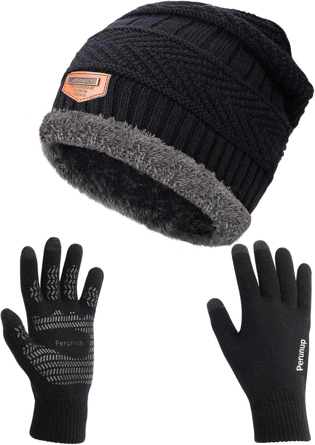 MAYLISACC Winter Knit Beanie Hat and Scarf or Touchscreen Gloves 2 Pcs Set for Men Women, Black--hatgloves, One size