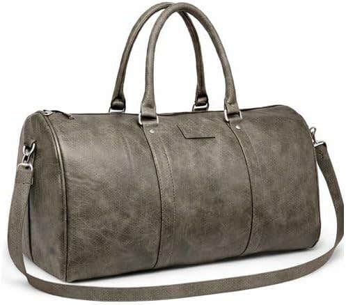 Leather Travel Gym Bag Duffel Bag with Handles and Shoulder Handle 52x28x24cm (Grey)
