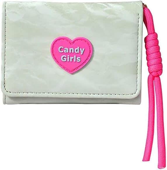 Candy Girls Women Small Wallet Heart Design, Bright and Cute Colors, with Card Holder, Clear Window, Hand Loop (Blue)