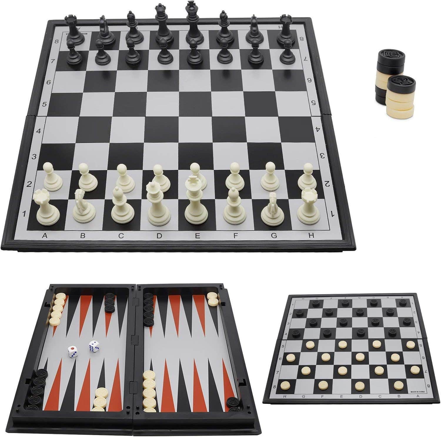 NEARTOP 13" Magnetic 3-in-1 Chess Checkers Backgammon Set - Adults - Spare Pieces