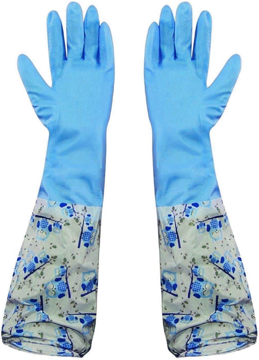 Reusable Long Latex and PVC Kitchen Cleaning Gloves by MAAUVTOR - Pink (1 Pair)