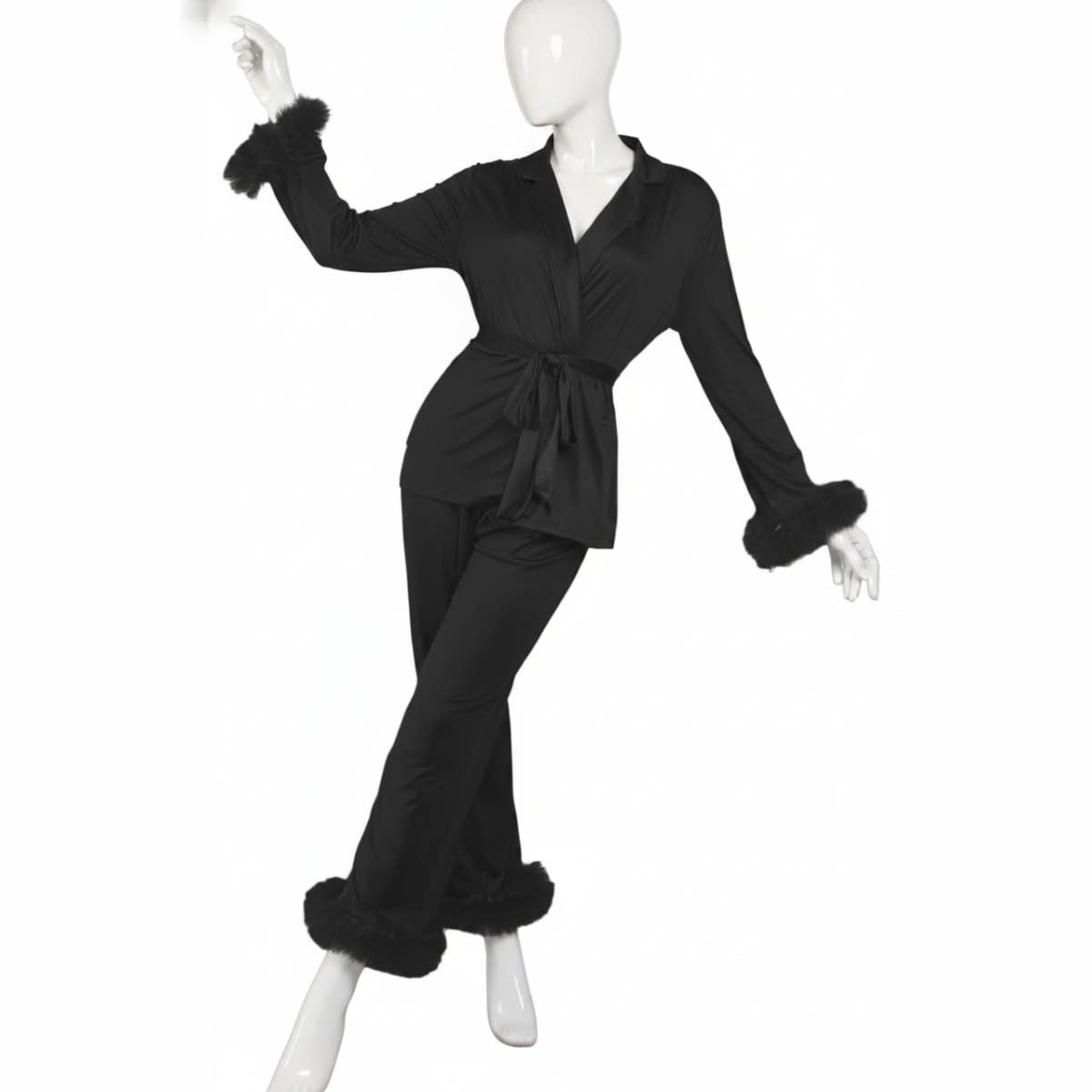 Women's Pajama Set - Gamal Sons, Satin, 2 Pieces - Black